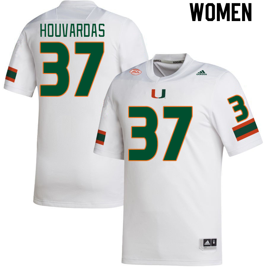 Women #37 Emmanuel Houvardas Miami Hurricanes College Football Jerseys Stitched-White - Click Image to Close